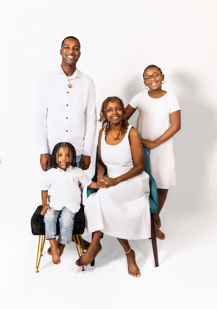 Portrait of Mama and Momo with their son and his two children during a multi-generational family session