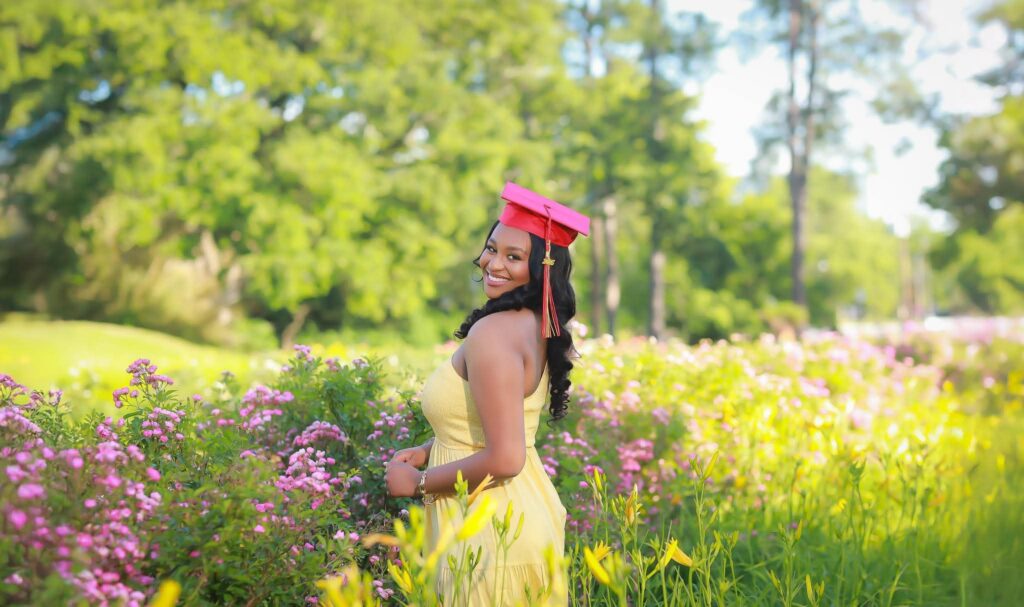 female senior portrait in natural light setting